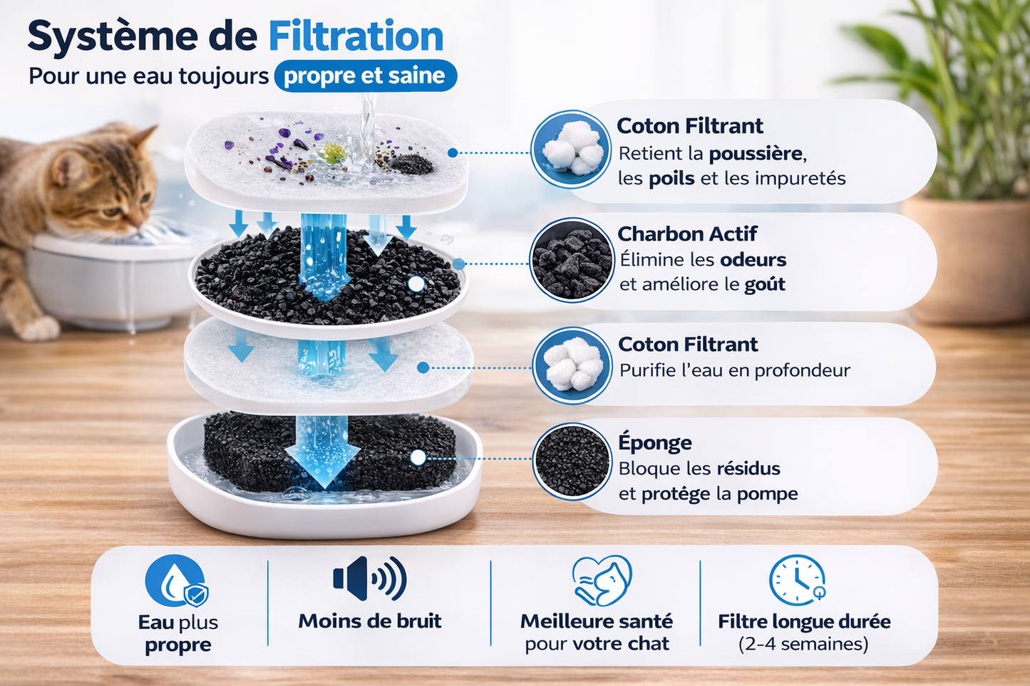 Fontaine à Eau Automatique pour Chat – Ultra Silencieuse & Filtrée
